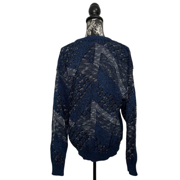 Vintage Michael Gerald Men's Knit Grandpa Crewneck Sweater Blue Black Size Large - Picture 7 of 8